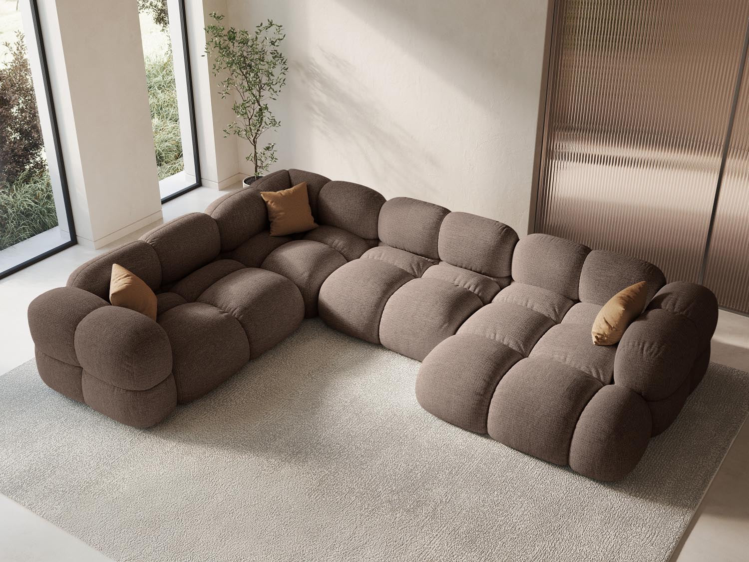 Gemütliches Loretto Panoramic Ecksofa links, 5 Sitzer, 250cm, in stilvollem Cappuccino-Sorella, ideal für moderne Wohnräume.