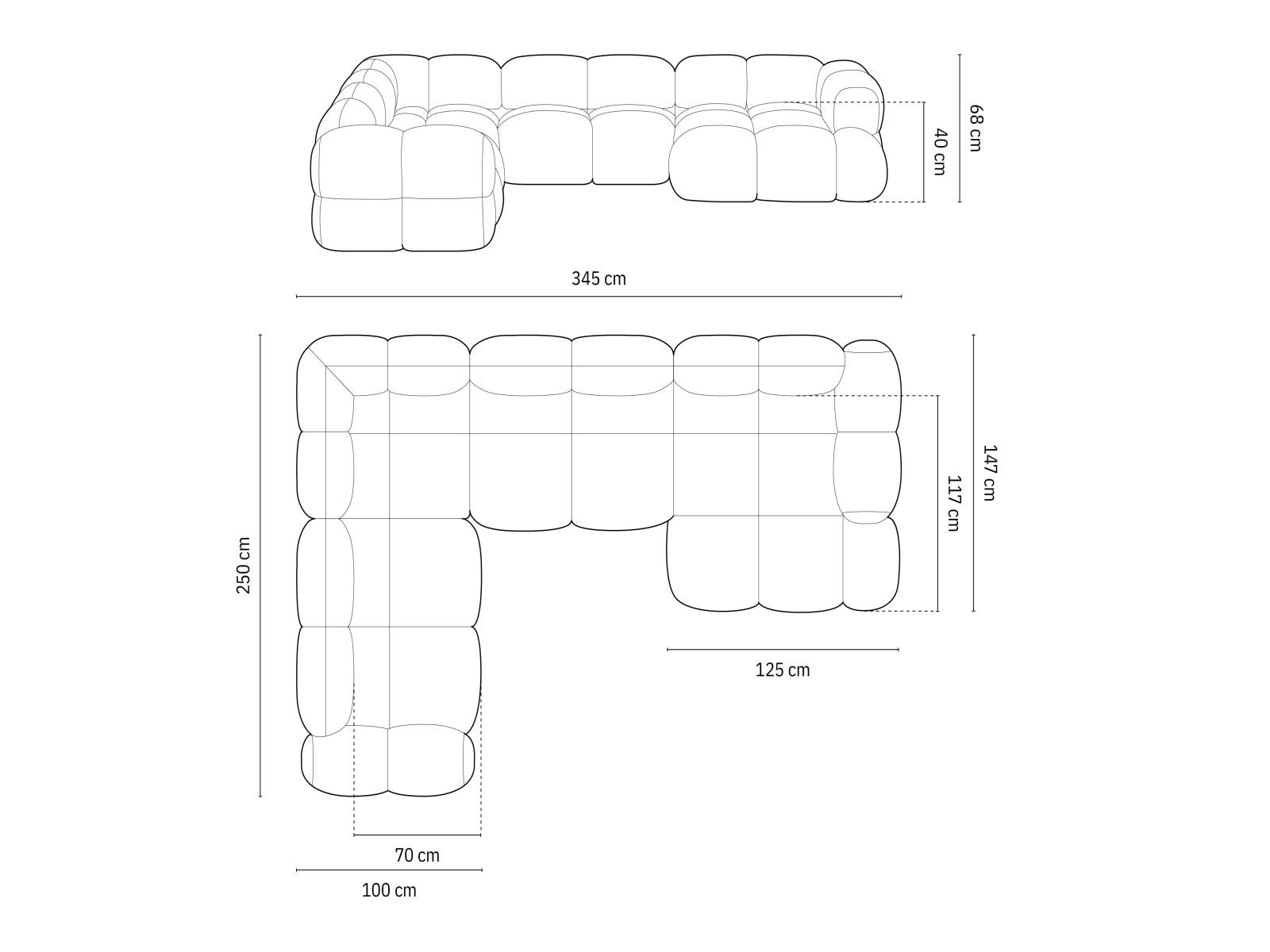 Modernes Loretto Panoramic Ecksofa links in zartem Pastellblau, ideal für gemütliche Abende und stilvolle Einrichtungsideen.