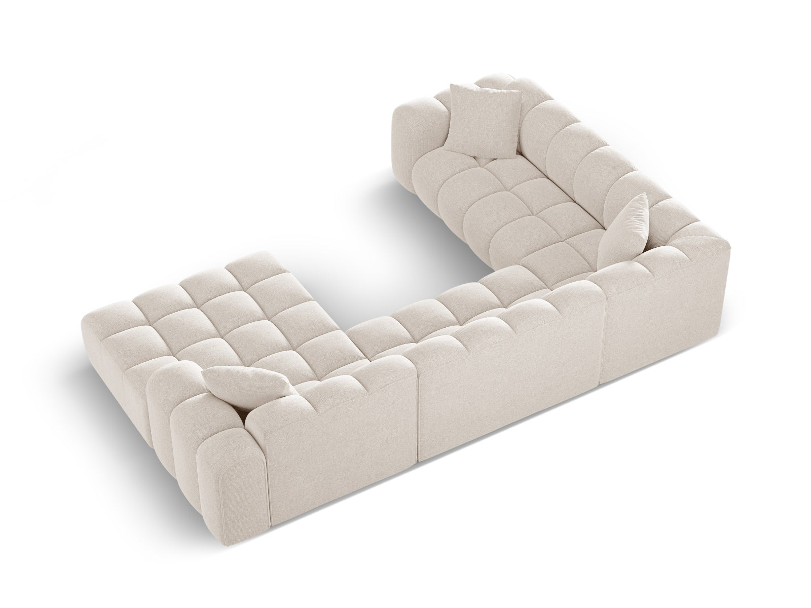 Elegantes 4-Sitzer Ecksofa links Panoramic Treno in zartem Beige, perfekt für gemütliche Abende und modernes Wohndesign.