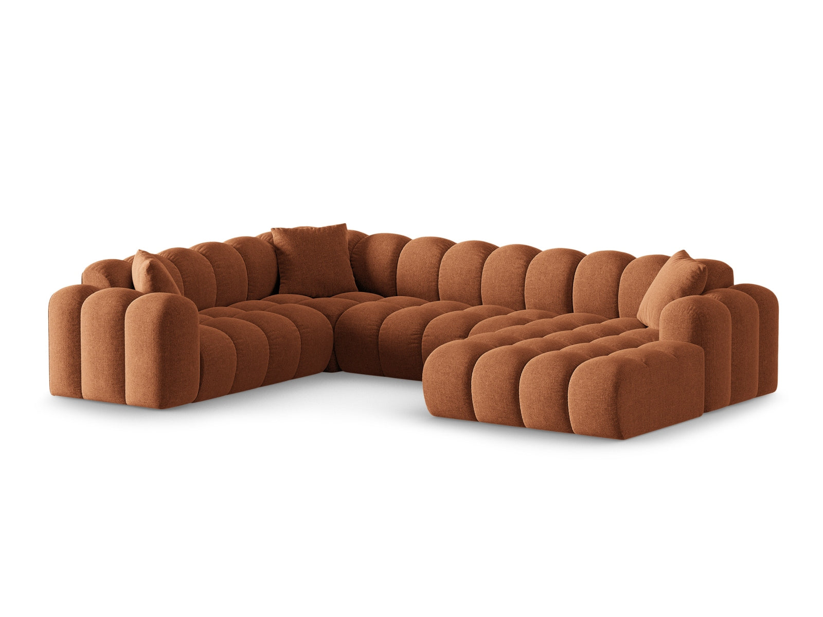 Elegantes 4-Sitzer Ecksofa links Panoramic Treno in Brick-Eden, ideal für stilvolle Wohnräume, erhältlich bei KAQTU Design AG.