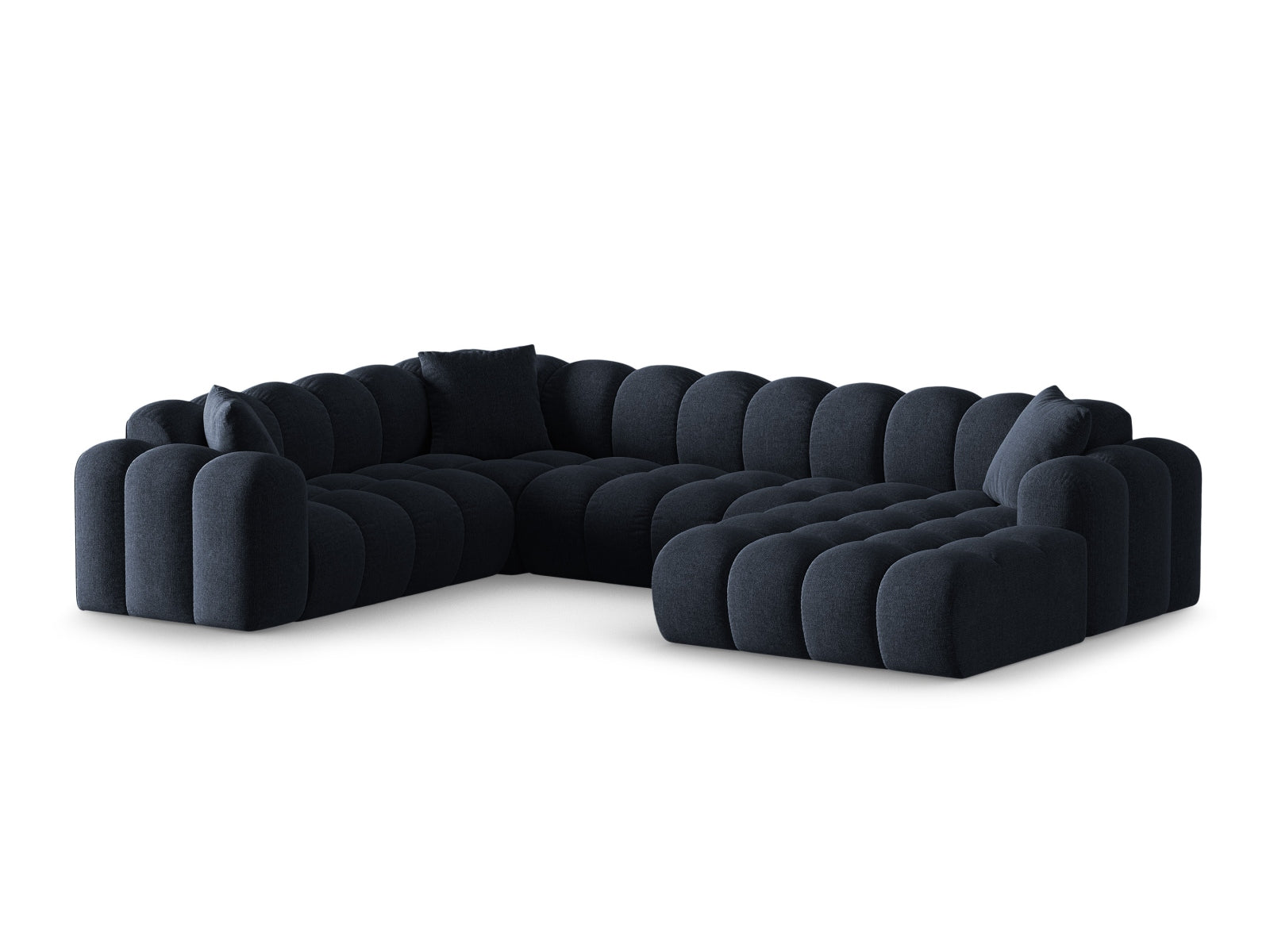 Elegantes 4-Sitzer Ecksofa links Panoramic Treno in Navy Blue-Eden, ideal für stilvolle Wohnräume, präsentiert von Cosmopolitan Design.