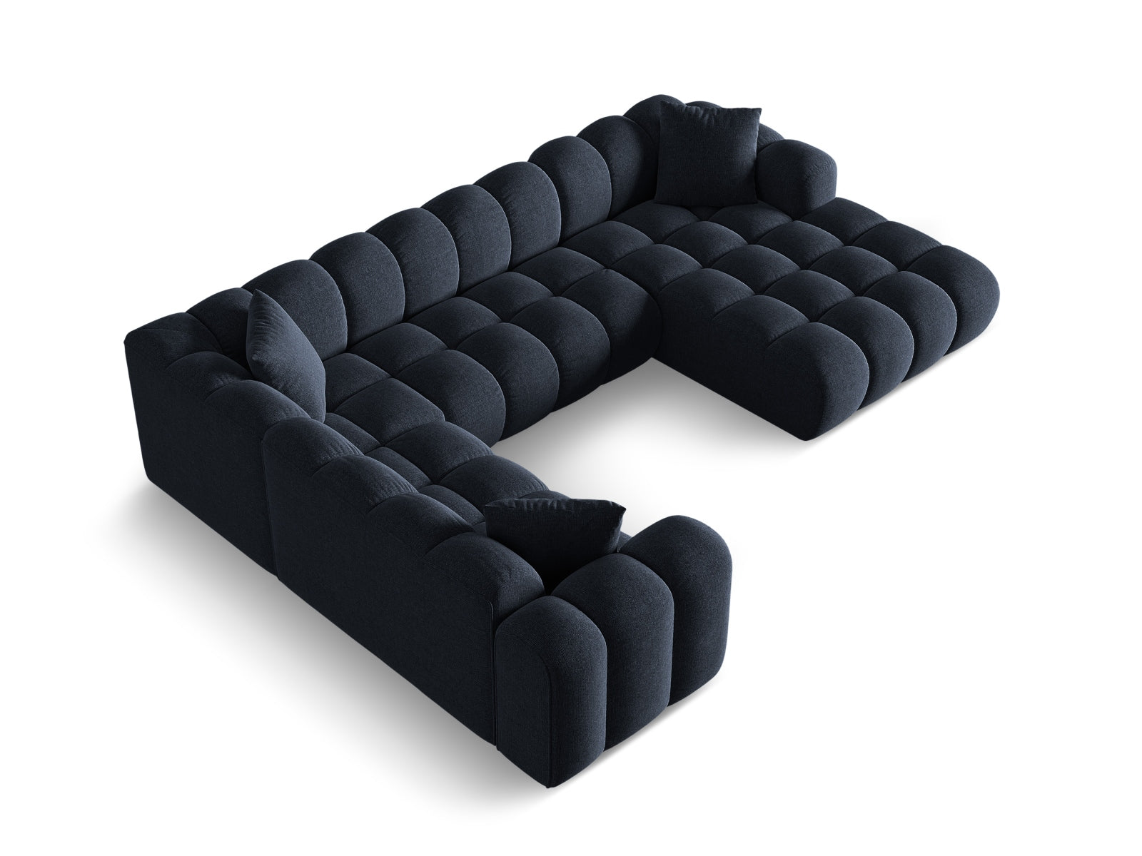 Elegantes 4-Sitzer Ecksofa links Panoramic Treno in tiefem Navy Blue, ideal für stilvolle Wohnräume und entspannte Stunden.