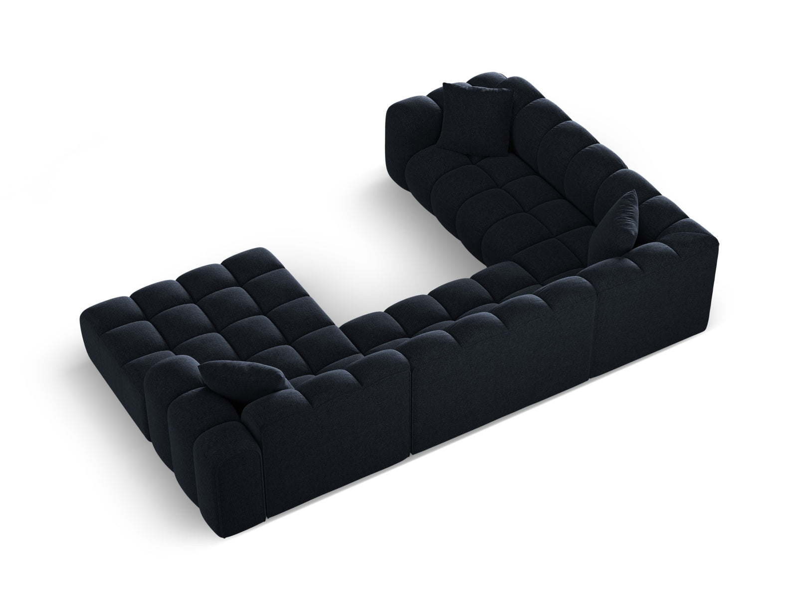 Modernes 4-Sitzer Ecksofa links Panoramic Treno in edlem Navy Blue, perfekt für gemütliche Abende und stilvolle Einrichtung.