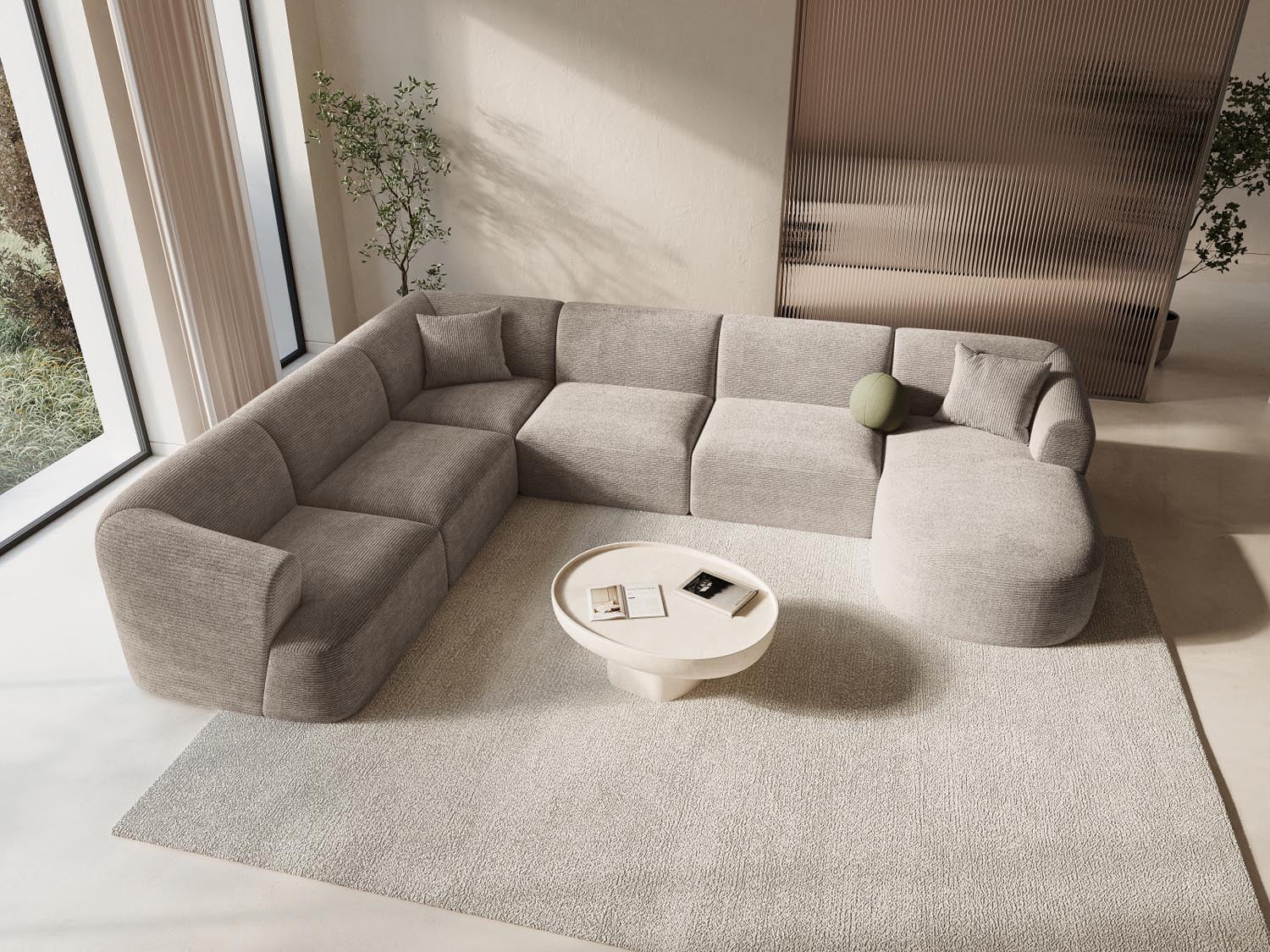 Erleben Sie das Campi Modular Panoramic Ecksofa links von Cosmopolitan Design – ein stilvolles 7-Sitzer Sofa, das modernen Komfort und Eleganz perfekt kombiniert.