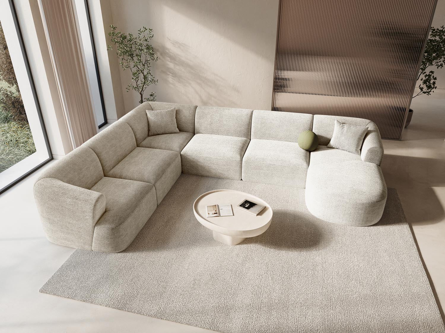Erleben Sie das Campi Modular Panoramic Ecksofa links von Cosmopolitan Design – ein stilvolles 7-Sitzer Sofa, das modernen Komfort und Eleganz perfekt kombiniert.