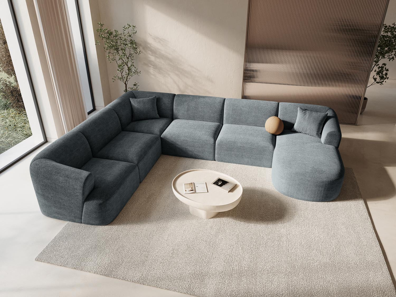 Entdecken Sie das Campi Modular Panoramic Ecksofa links von Cosmopolitan Design – ein elegantes 7-Sitzer Sofa, das Komfort und modernes Design vereint.