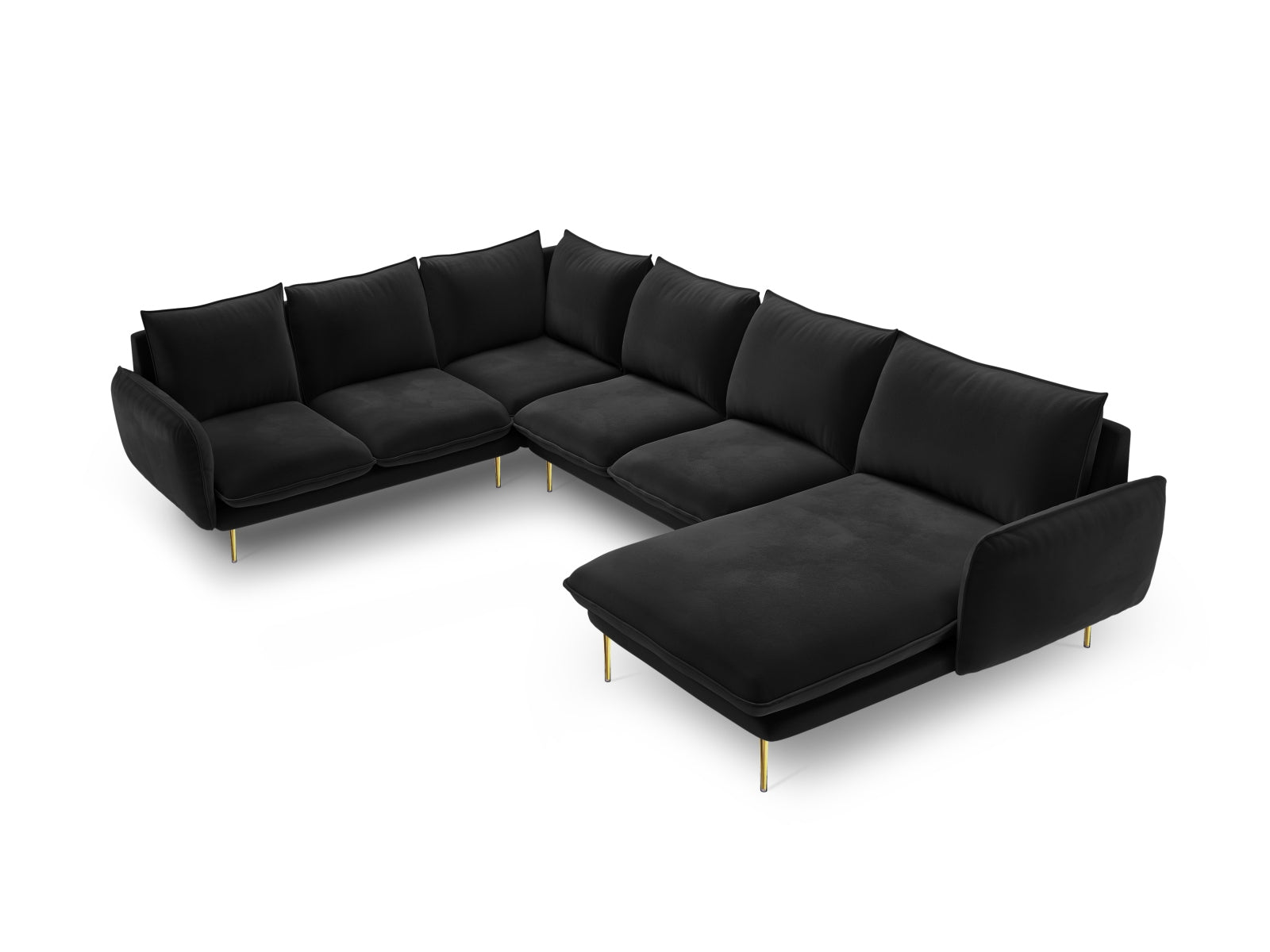 Vienna Velour Panoramic Ecksofa links 7 Sitzer 235cm in Black/Gold präsentiert im Onlineshop von KAQTU Design AG. Ecksofa links ist von Cosmopolitan Design