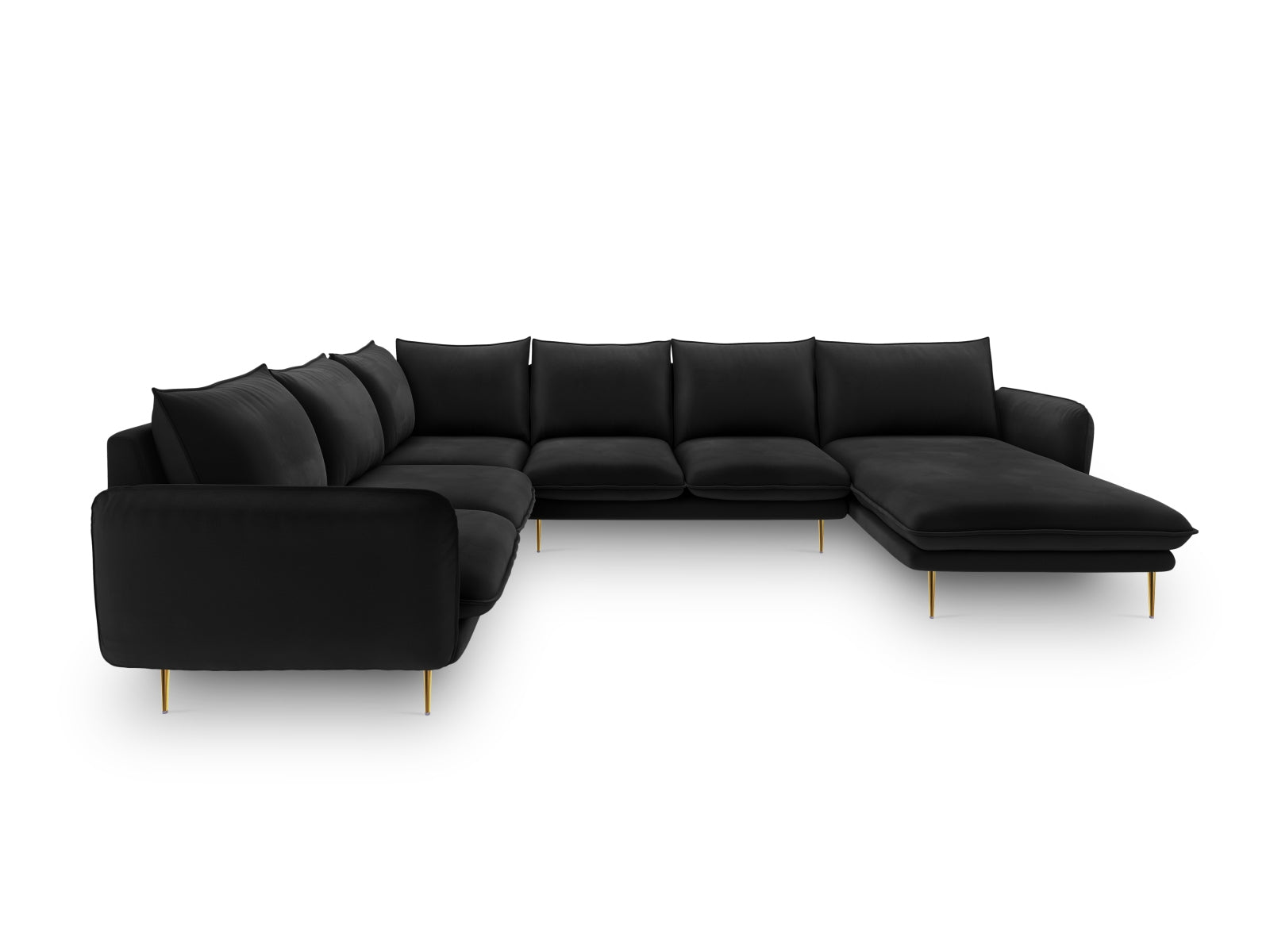 Erleben Sie das Vienna Velour Panoramic Ecksofa links – ein großzügiges 7-Sitzer Sofa mit 235 cm, das Komfort und Stil in Ihr Zuhause bringt.