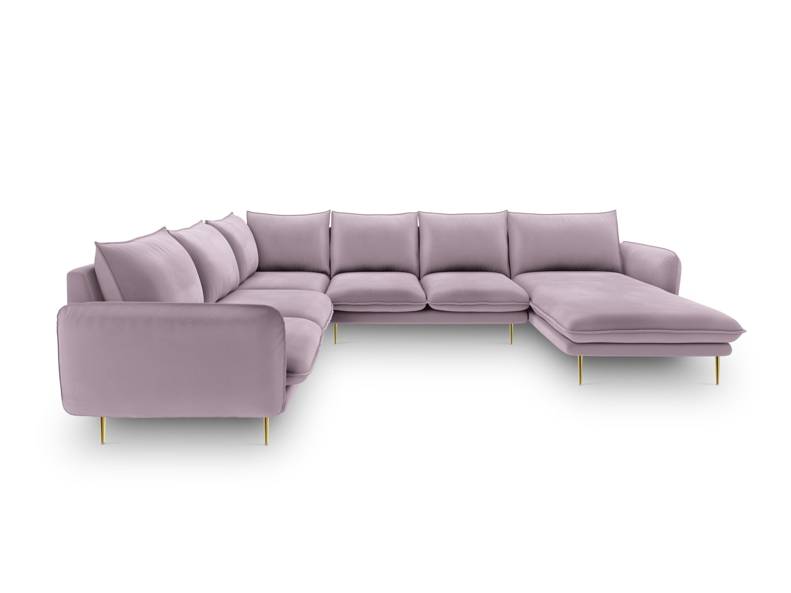 Erleben Sie das Vienna Velour Panoramic Ecksofa links – ein großzügiges 7-Sitzer Sofa mit 235 cm, das Komfort und Stil in Ihr Zuhause bringt.