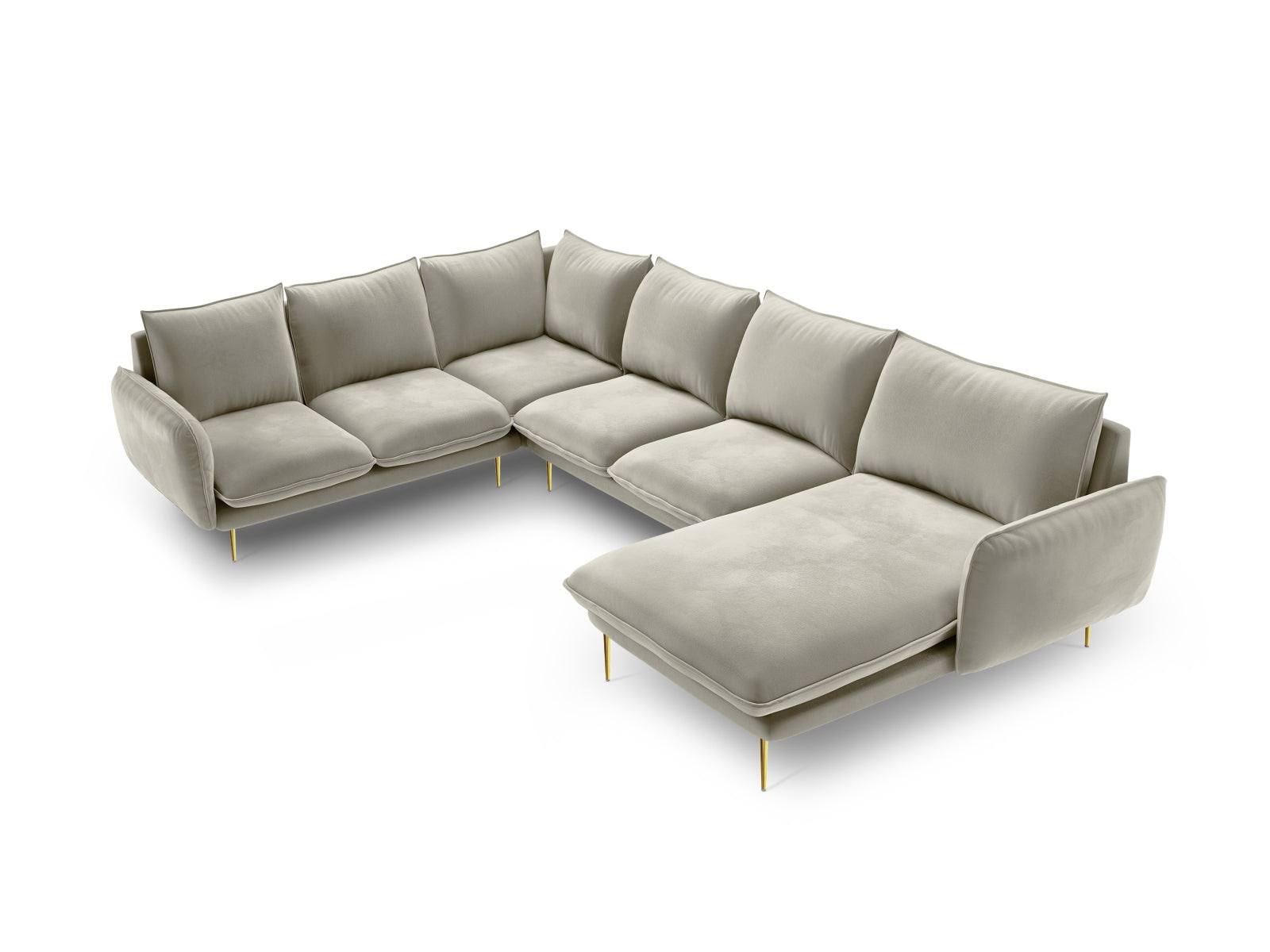 Vienna Velour Panoramic Ecksofa links 7 Sitzer 235cm in Beige/Gold präsentiert im Onlineshop von KAQTU Design AG. Ecksofa links ist von Cosmopolitan Design