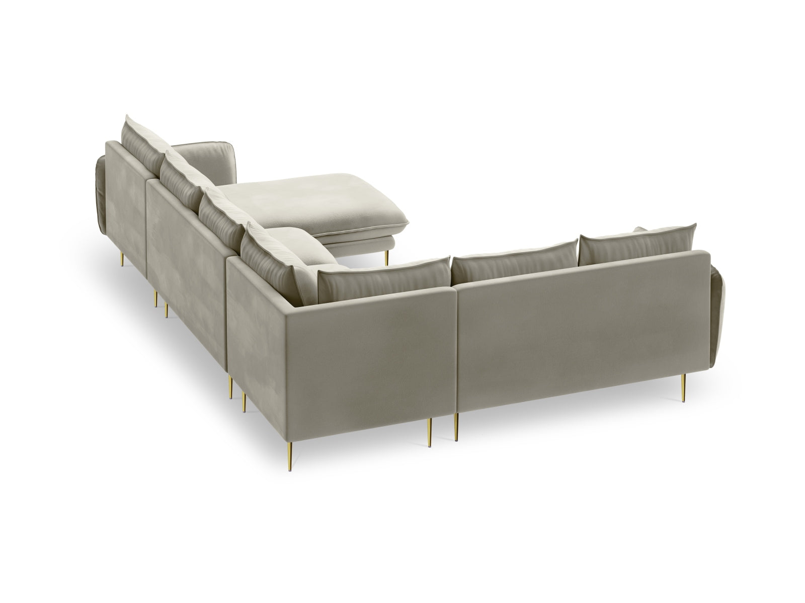 Erleben Sie das Vienna Velour Panoramic Ecksofa links – ein stilvolles 7-Sitzer Sofa mit 235 cm, das höchsten Komfort und Eleganz in Ihr Zuhause bringt.