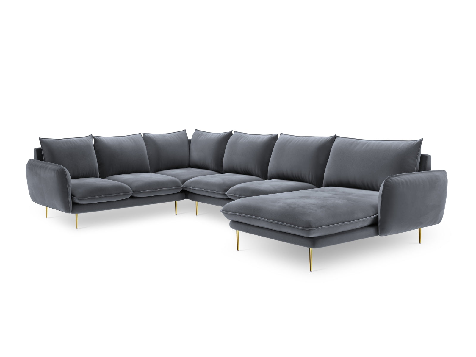 Entdecken Sie das elegante Vienna Velour Panoramic Ecksofa links – ein 7-Sitzer mit 235 cm, das Komfort und modernes Design vereint.