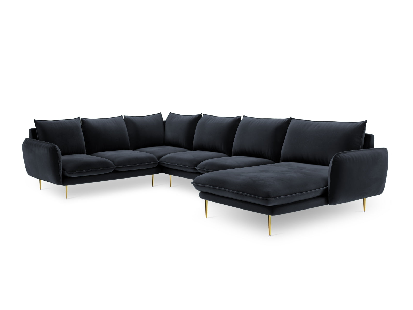 Vienna Velour Panoramic Ecksofa links 7 Sitzer 235cm in Dark Blue/Gold präsentiert im Onlineshop von KAQTU Design AG. Ecksofa links ist von Cosmopolitan Design