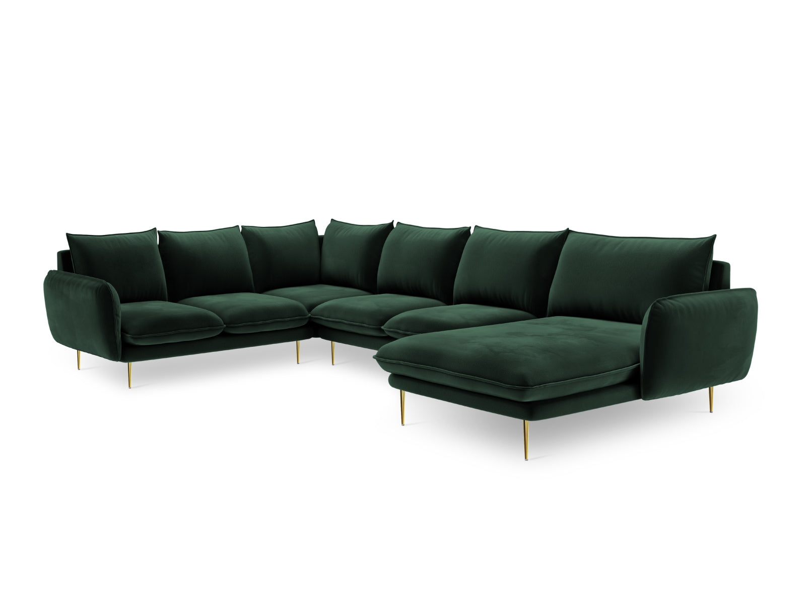 Vienna Velour Panoramic Ecksofa links 7 Sitzer 235cm in Bottle Green/Gold präsentiert im Onlineshop von KAQTU Design AG. Ecksofa links ist von Cosmopolitan Design