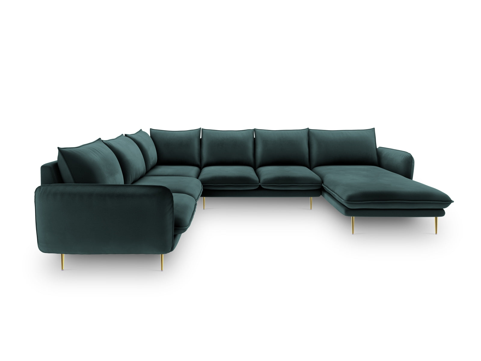Erleben Sie das Vienna Velour Panoramic Ecksofa links – ein großzügiges 7-Sitzer Sofa mit 235 cm, das Komfort und Stil in Ihr Zuhause bringt.