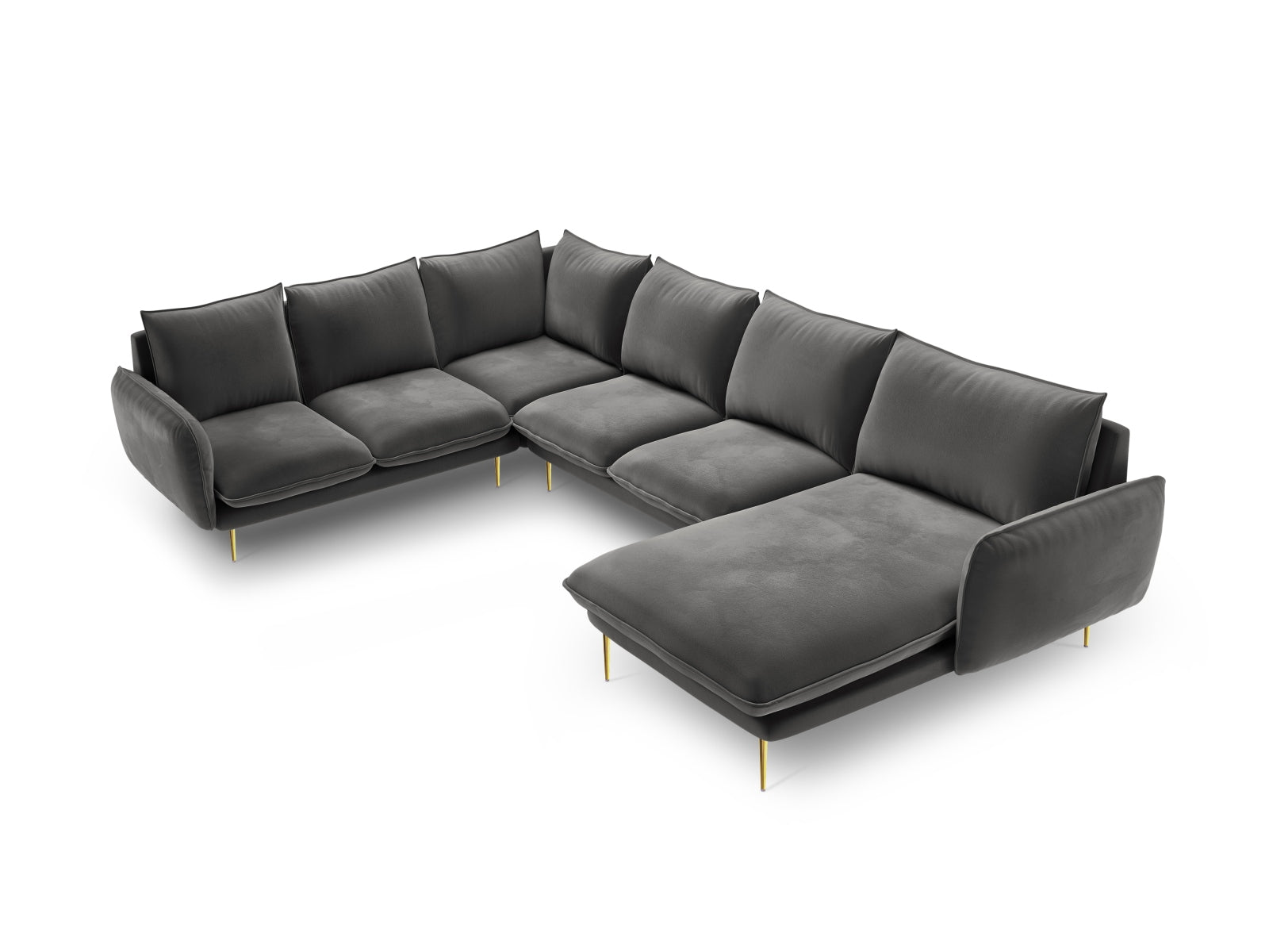 Vienna Velour Panoramic Ecksofa links 7 Sitzer 235cm in Grey/Gold präsentiert im Onlineshop von KAQTU Design AG. Ecksofa links ist von Cosmopolitan Design
