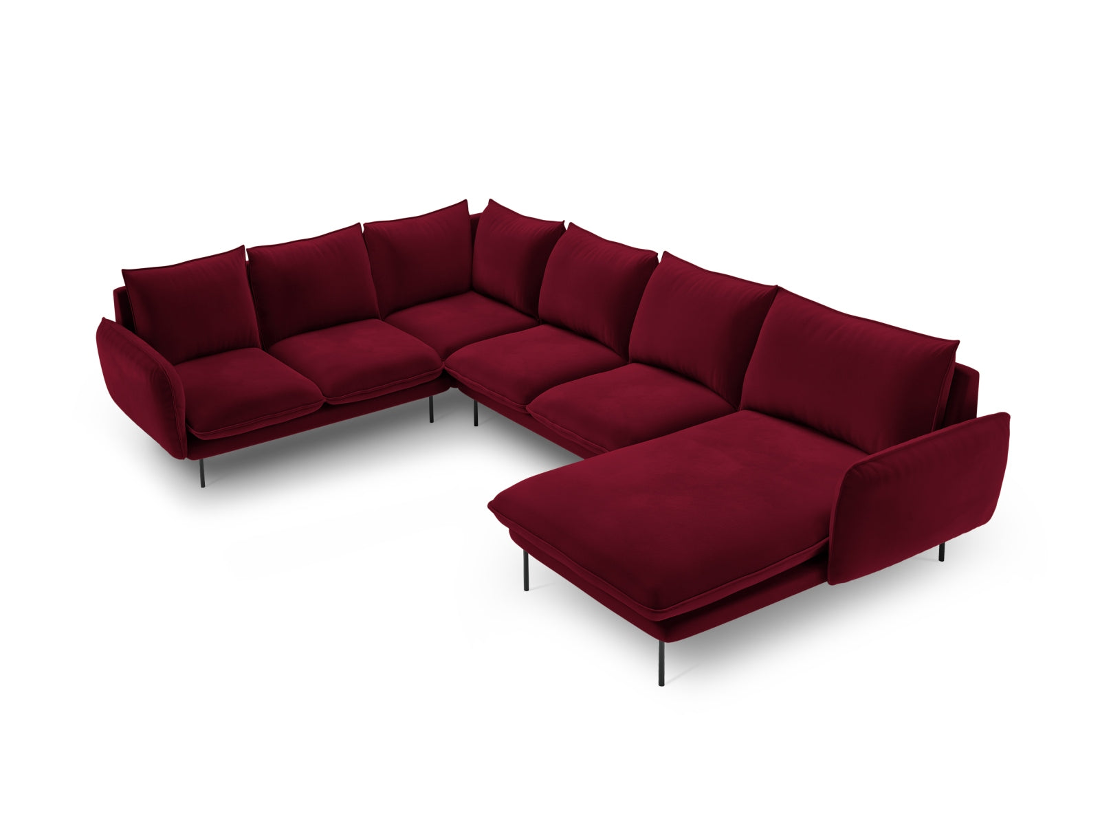 Vienna Velour Panoramic Ecksofa links 7 Sitzer 235cm in Red/Schwarz präsentiert im Onlineshop von KAQTU Design AG. Ecksofa links ist von Cosmopolitan Design