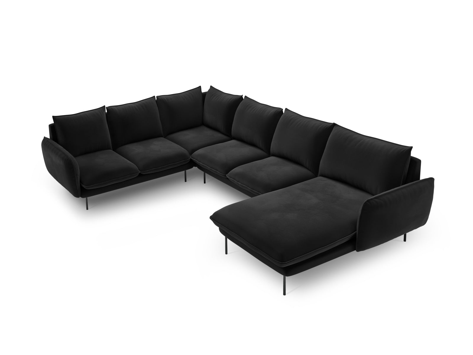 Vienna Velour Panoramic Ecksofa links 7 Sitzer 235cm in Black/Schwarz präsentiert im Onlineshop von KAQTU Design AG. Ecksofa links ist von Cosmopolitan Design
