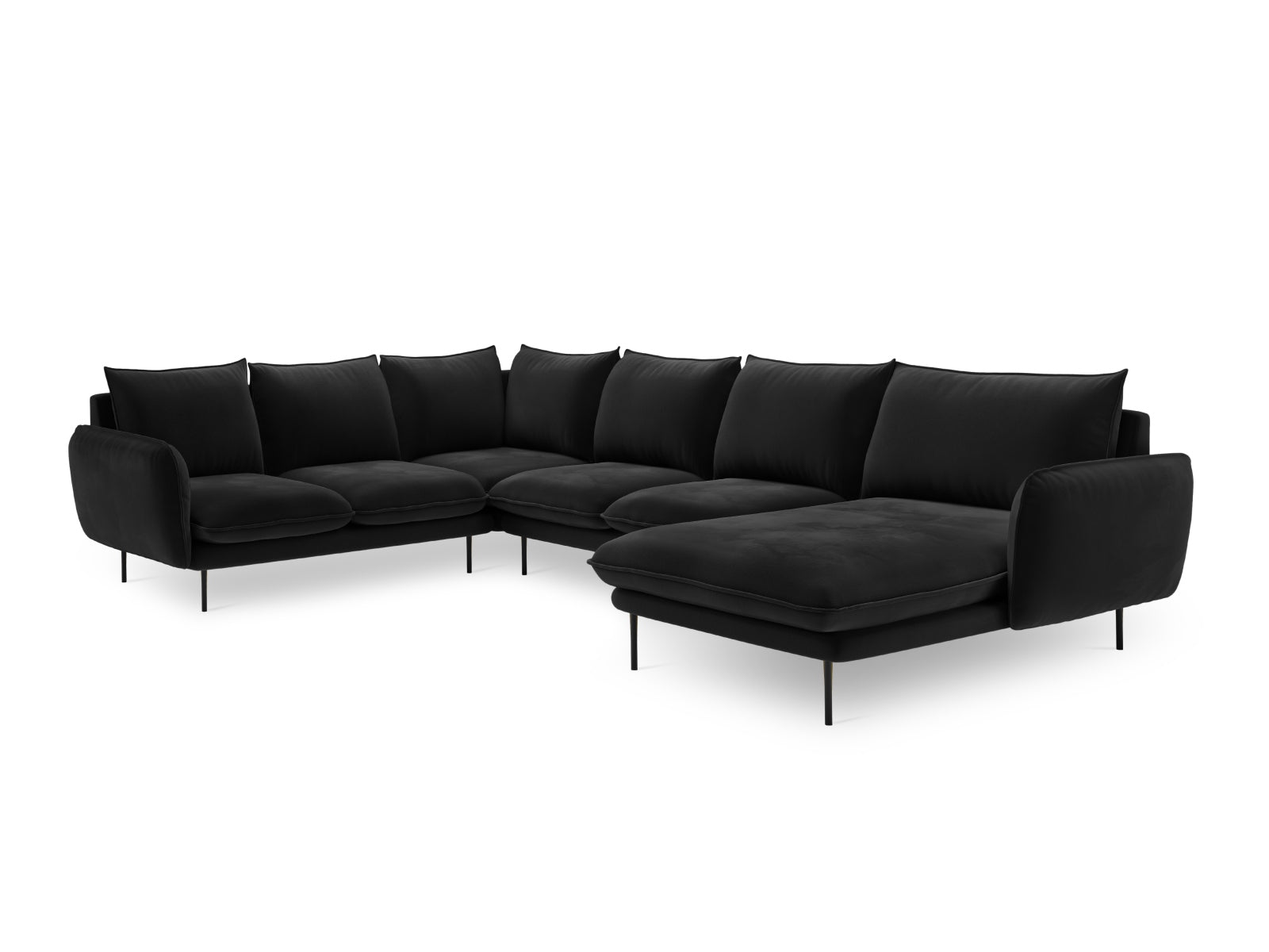 Entdecken Sie das elegante Vienna Velour Panoramic Ecksofa links – ein 7-Sitzer mit 235 cm, das Komfort und modernes Design vereint.