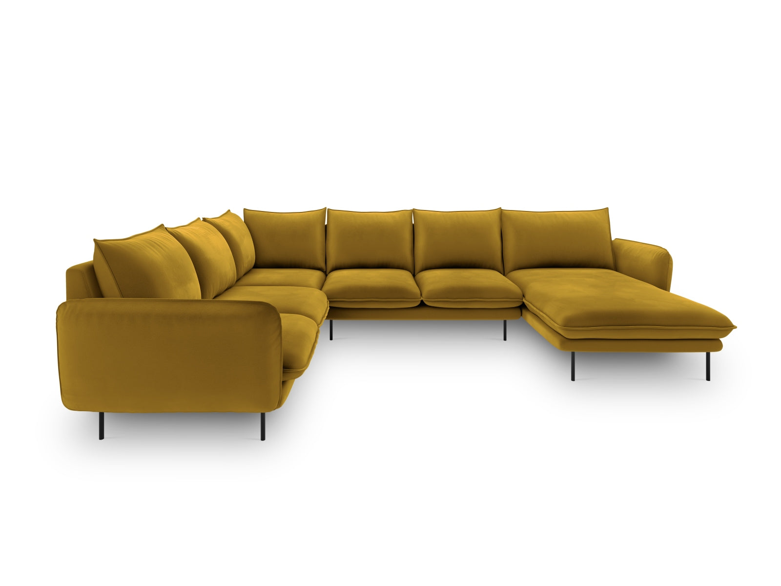 Erleben Sie das Vienna Velour Panoramic Ecksofa links – ein großzügiges 7-Sitzer Sofa mit 235 cm, das Komfort und Stil in Ihr Zuhause bringt.