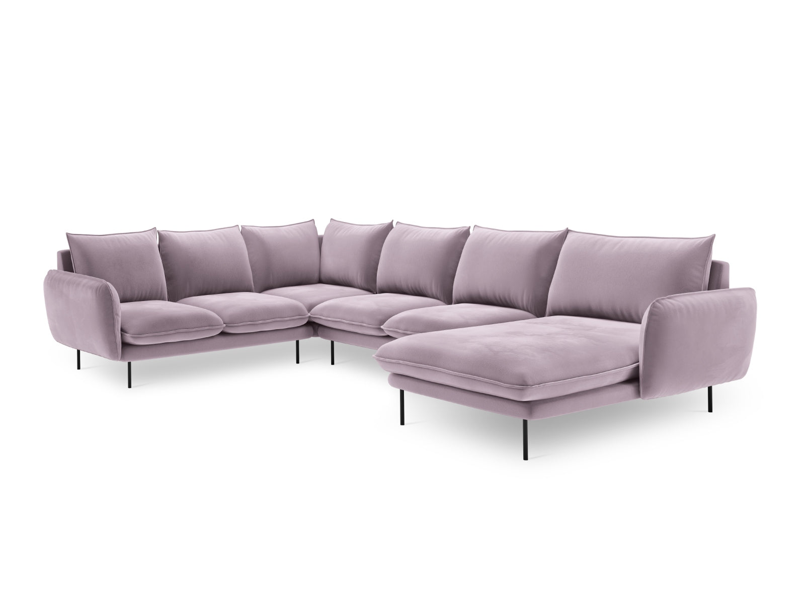 Entdecken Sie das elegante Vienna Velour Panoramic Ecksofa links – ein 7-Sitzer mit 235 cm, das Komfort und modernes Design vereint.