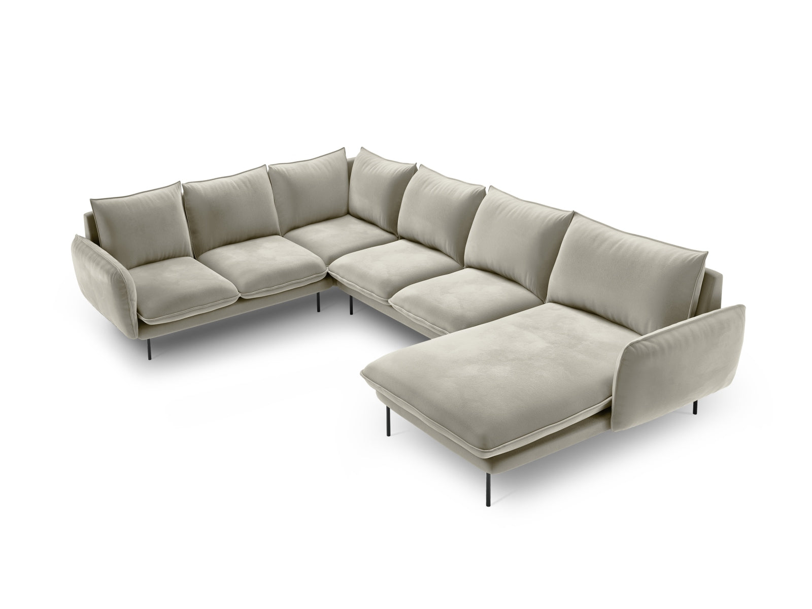 Vienna Velour Panoramic Ecksofa links 7 Sitzer 235cm in Beige/Schwarz präsentiert im Onlineshop von KAQTU Design AG. Ecksofa links ist von Cosmopolitan Design
