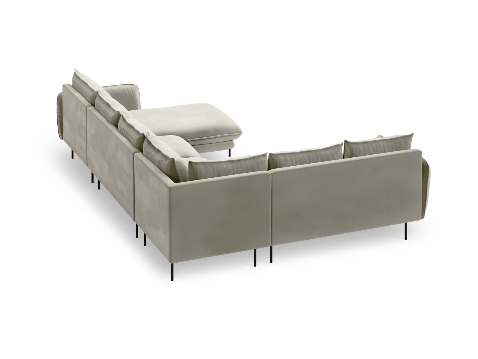 Erleben Sie das Vienna Velour Panoramic Ecksofa links – ein stilvolles 7-Sitzer Sofa mit 235 cm, das höchsten Komfort und Eleganz in Ihr Zuhause bringt.