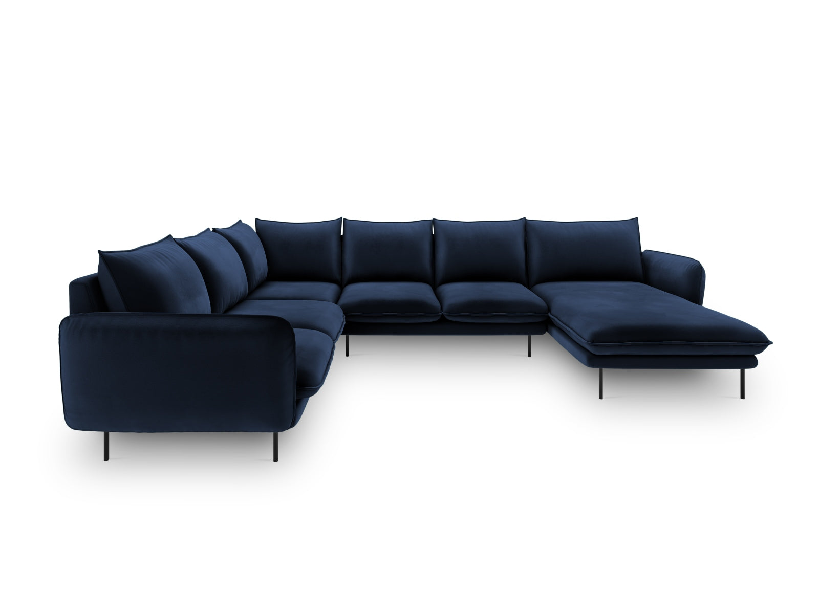 Erleben Sie das Vienna Velour Panoramic Ecksofa links – ein großzügiges 7-Sitzer Sofa mit 235 cm, das Komfort und Stil in Ihr Zuhause bringt.