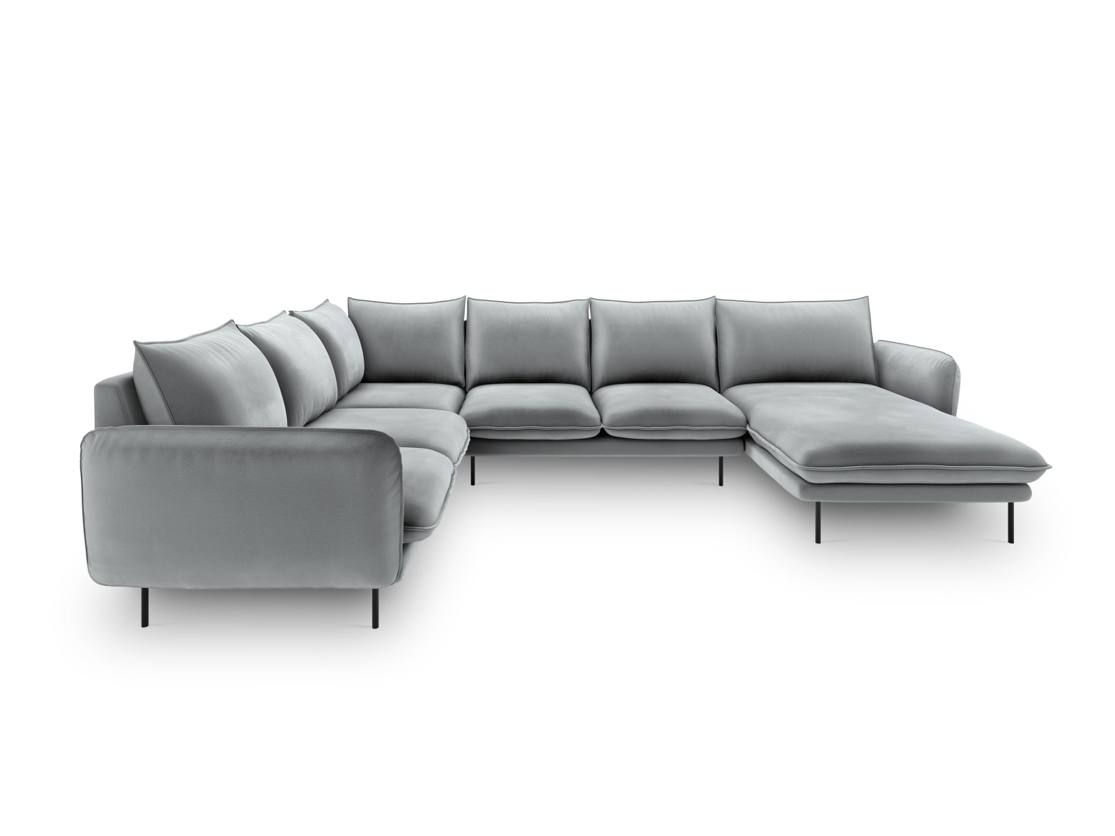 Erleben Sie das Vienna Velour Panoramic Ecksofa links – ein großzügiges 7-Sitzer Sofa mit 235 cm, das Komfort und Stil in Ihr Zuhause bringt.