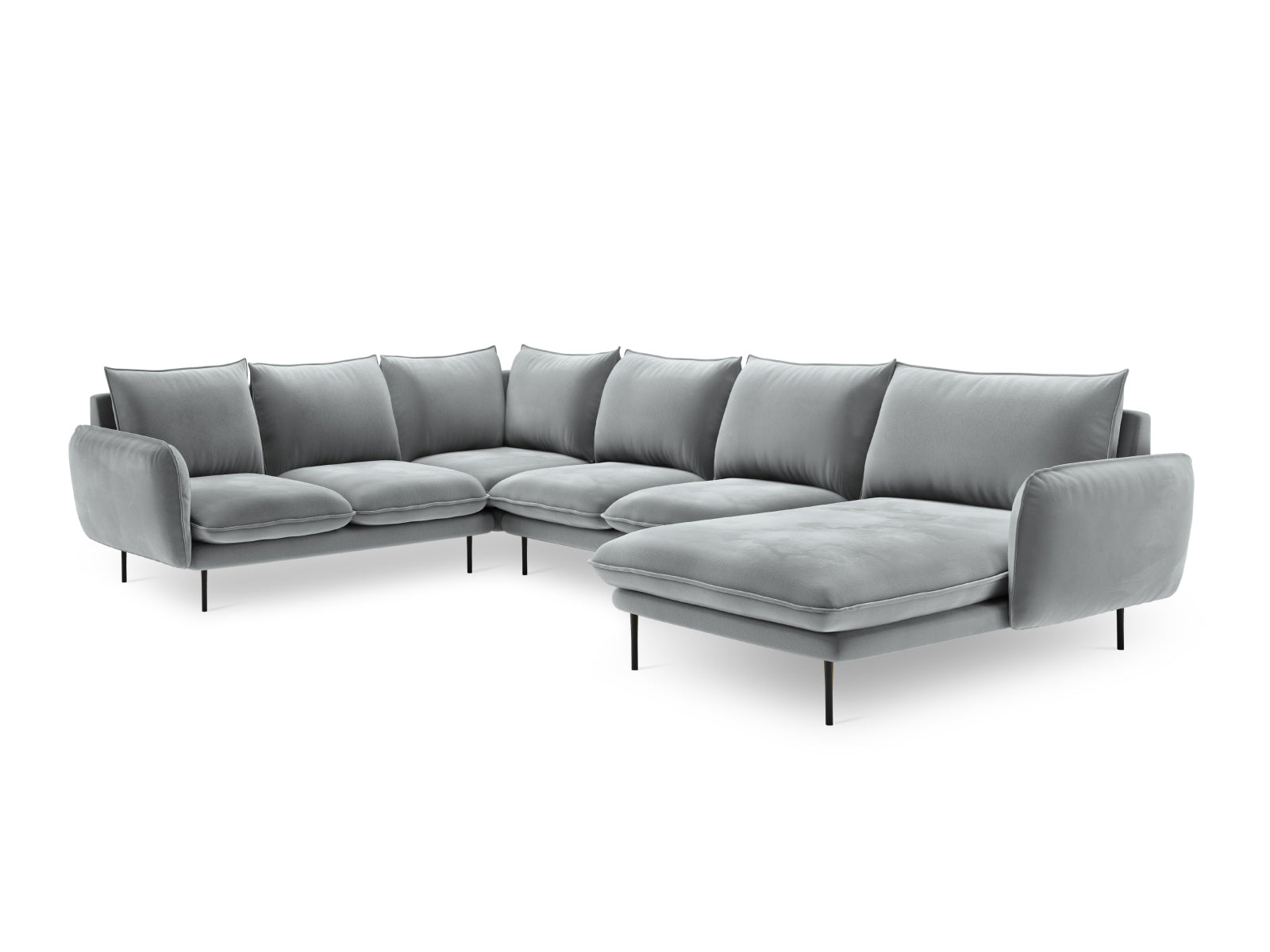 Entdecken Sie das elegante Vienna Velour Panoramic Ecksofa links – ein 7-Sitzer mit 235 cm, das Komfort und modernes Design vereint.