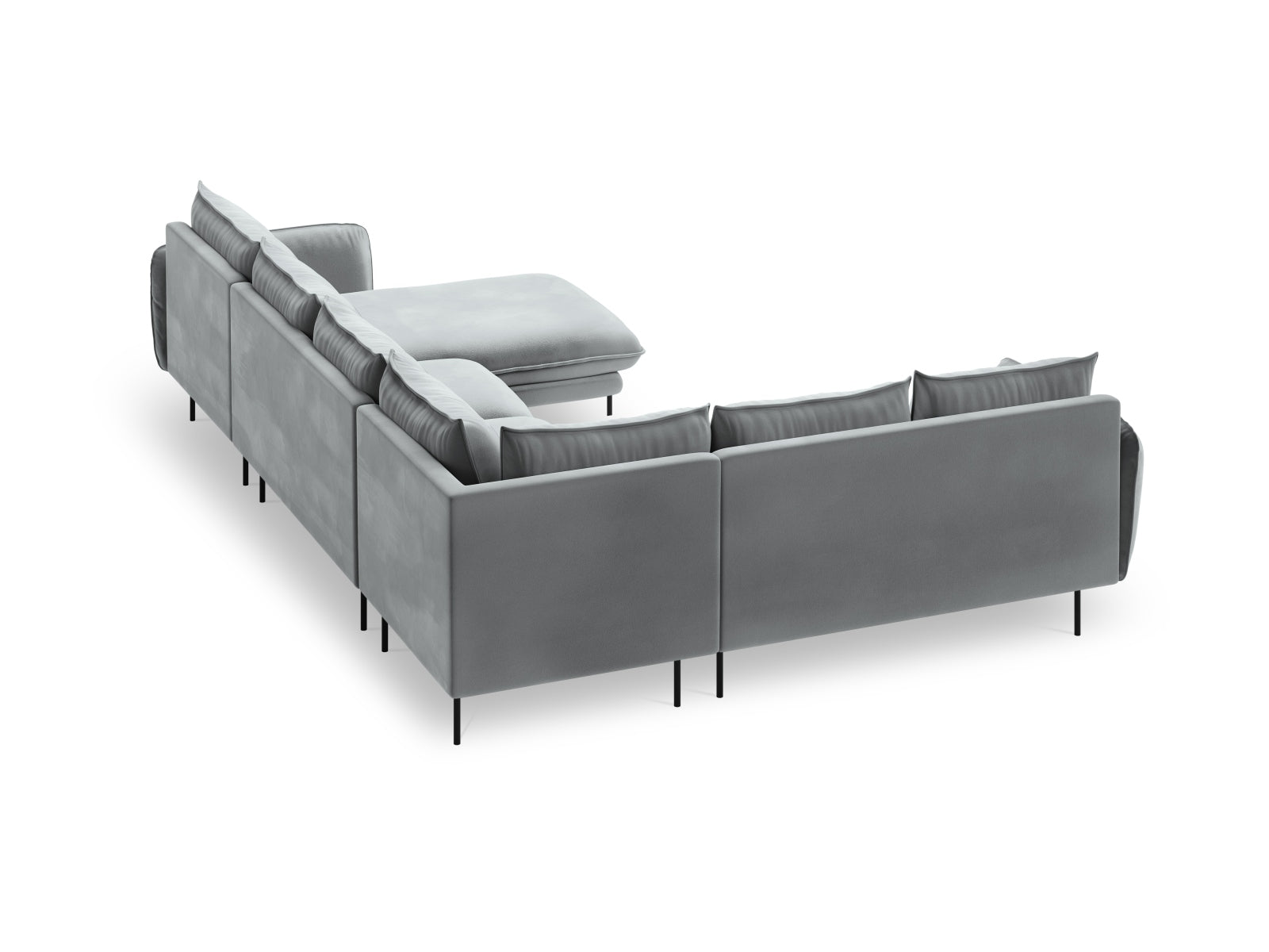 Erleben Sie das Vienna Velour Panoramic Ecksofa links – ein stilvolles 7-Sitzer Sofa mit 235 cm, das höchsten Komfort und Eleganz in Ihr Zuhause bringt.