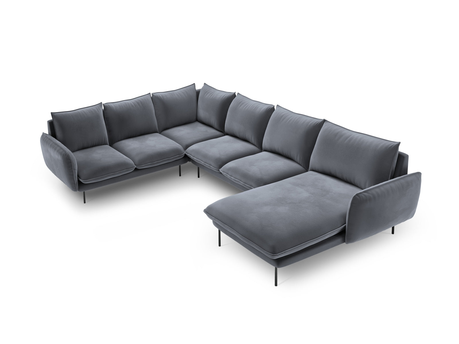 Vienna Velour Panoramic Ecksofa links 7 Sitzer 235cm in Blue Grey/Schwarz präsentiert im Onlineshop von KAQTU Design AG. Ecksofa links ist von Cosmopolitan Design