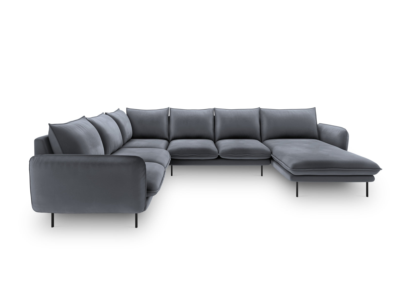 Erleben Sie das Vienna Velour Panoramic Ecksofa links – ein großzügiges 7-Sitzer Sofa mit 235 cm, das Komfort und Stil in Ihr Zuhause bringt.