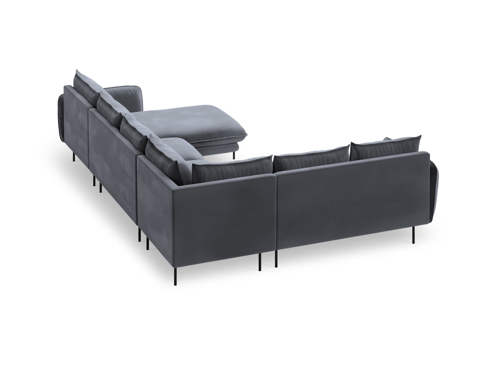 Erleben Sie das Vienna Velour Panoramic Ecksofa links – ein stilvolles 7-Sitzer Sofa mit 235 cm, das höchsten Komfort und Eleganz in Ihr Zuhause bringt.