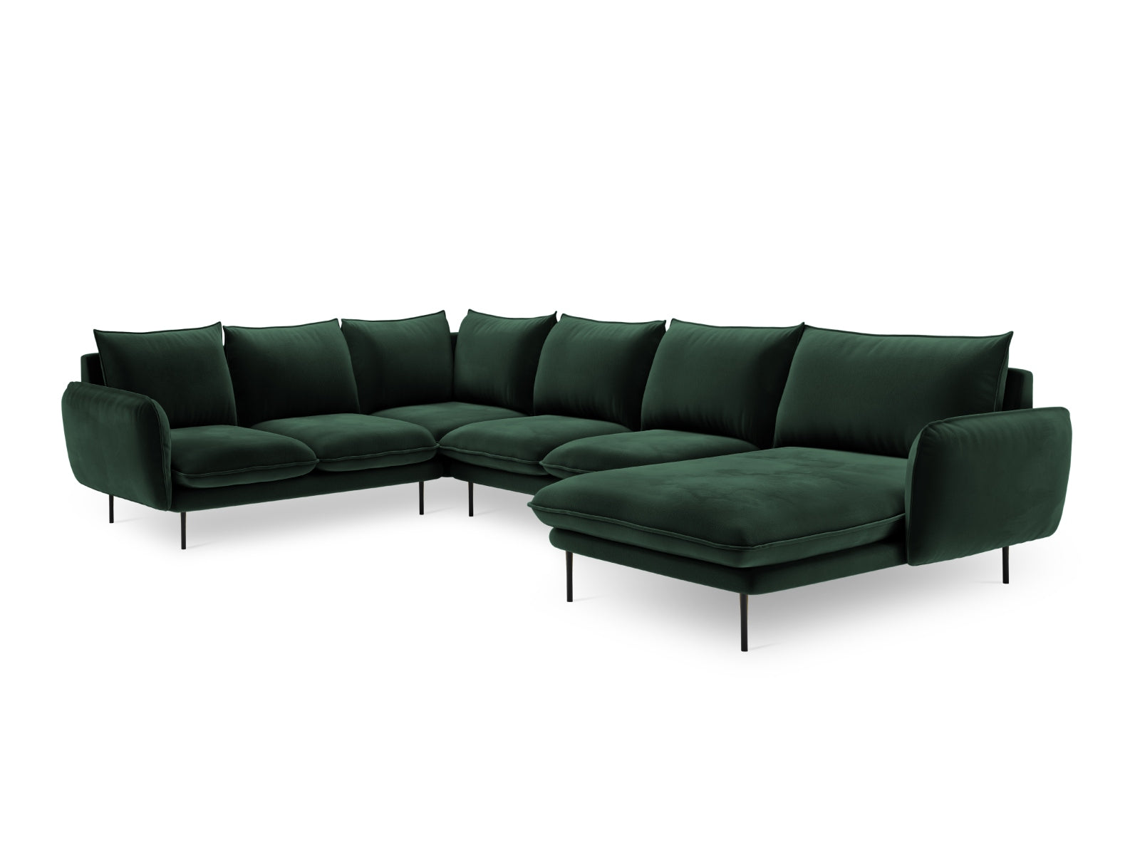 Entdecken Sie das elegante Vienna Velour Panoramic Ecksofa links – ein 7-Sitzer mit 235 cm, das Komfort und modernes Design vereint.