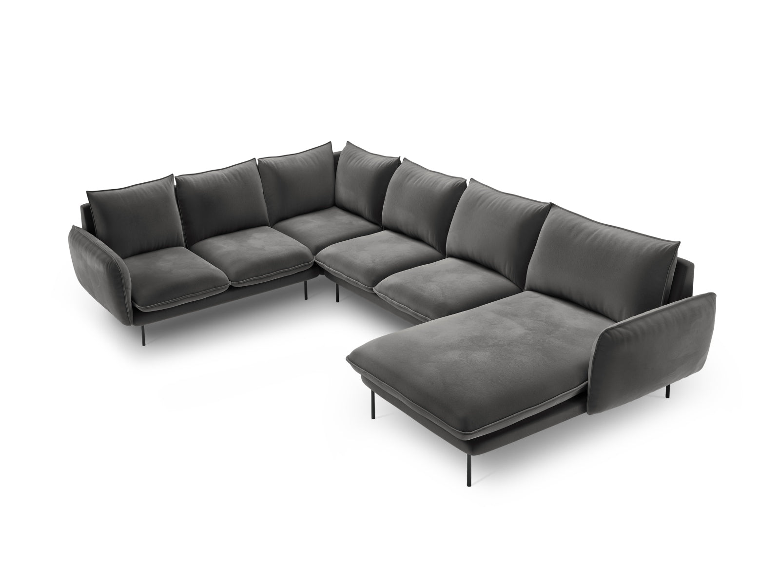 Vienna Velour Panoramic Ecksofa links 7 Sitzer 235cm in Grey/Schwarz präsentiert im Onlineshop von KAQTU Design AG. Ecksofa links ist von Cosmopolitan Design