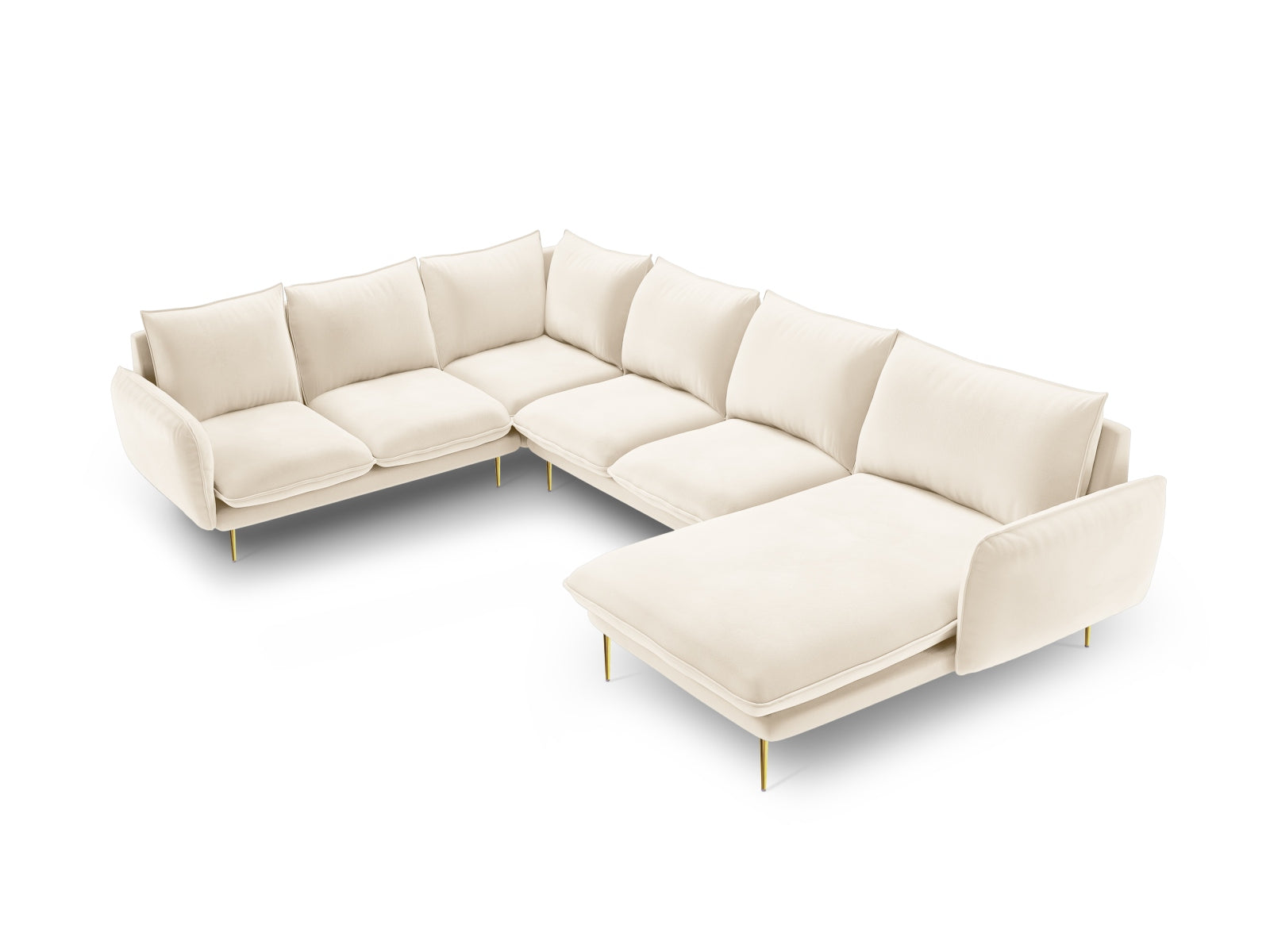 Vienna Velour Panoramic Ecksofa links 7 Sitzer 235cm in Light Beige/Gold präsentiert im Onlineshop von KAQTU Design AG. Ecksofa links ist von Cosmopolitan Design