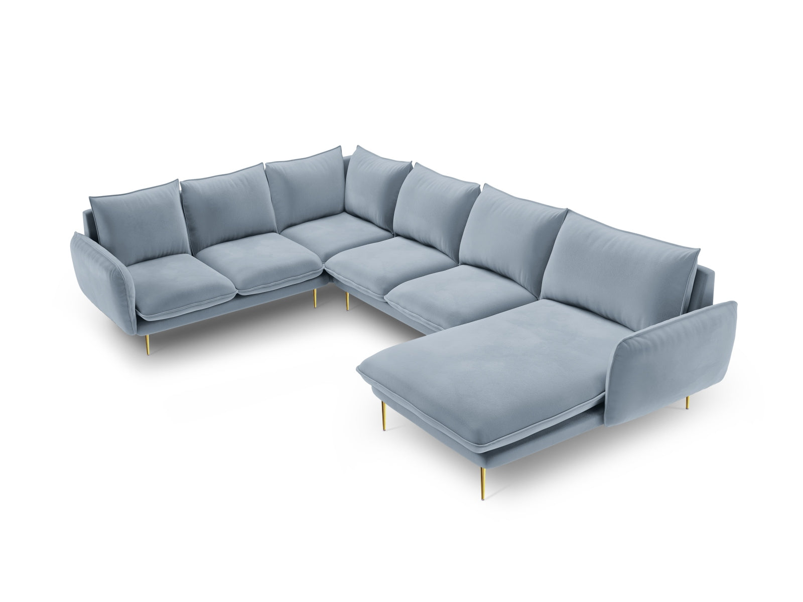 Vienna Velour Panoramic Ecksofa links 7 Sitzer 235cm in Light Blue/Gold präsentiert im Onlineshop von KAQTU Design AG. Ecksofa links ist von Cosmopolitan Design