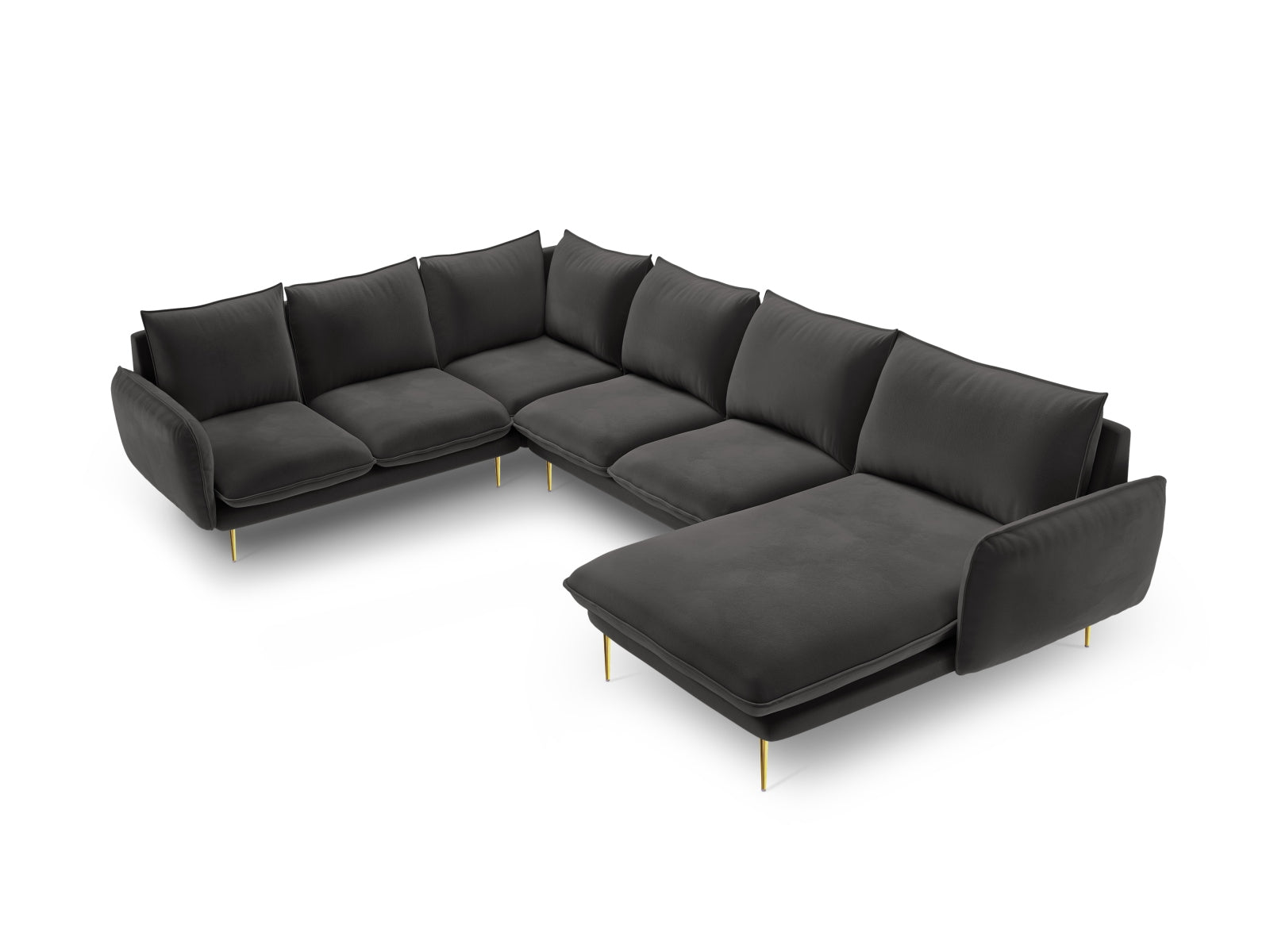 Vienna Velour Panoramic Ecksofa links 7 Sitzer 235cm in Dark Grey/Gold präsentiert im Onlineshop von KAQTU Design AG. Ecksofa links ist von Cosmopolitan Design