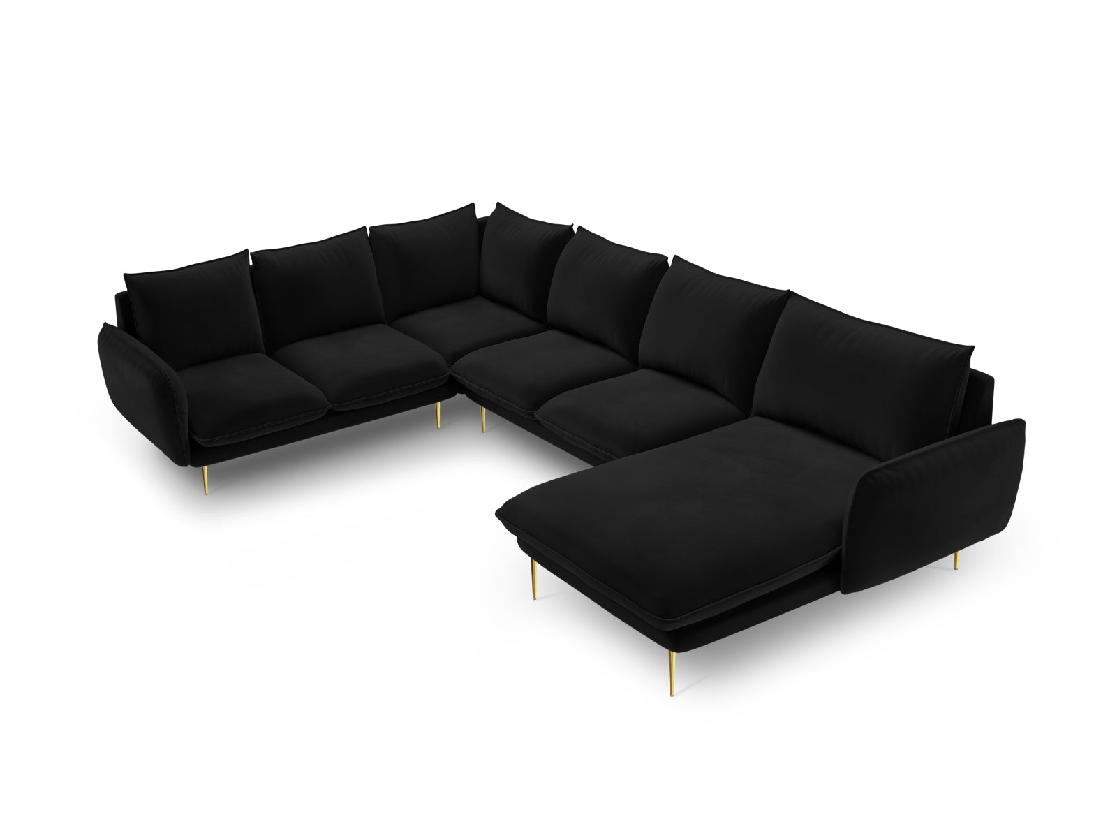 Vienna Velour Panoramic Ecksofa links 7 Sitzer 235cm in Black/Gold präsentiert im Onlineshop von KAQTU Design AG. Ecksofa links ist von Cosmopolitan Design