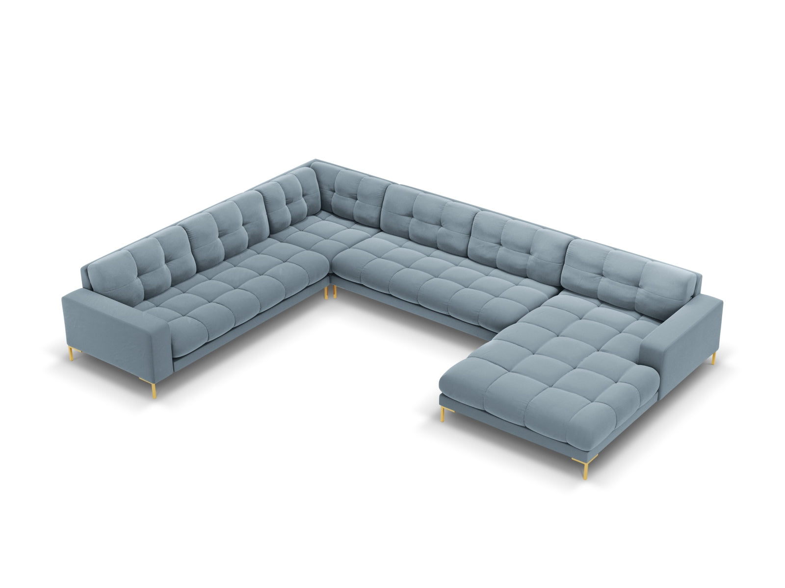 7-Sitzer Panoramic Ecksofa links Bali in Light Blue-Bluvel präsentiert im Onlineshop von KAQTU Design AG. Ecksofa links ist von Cosmopolitan Design