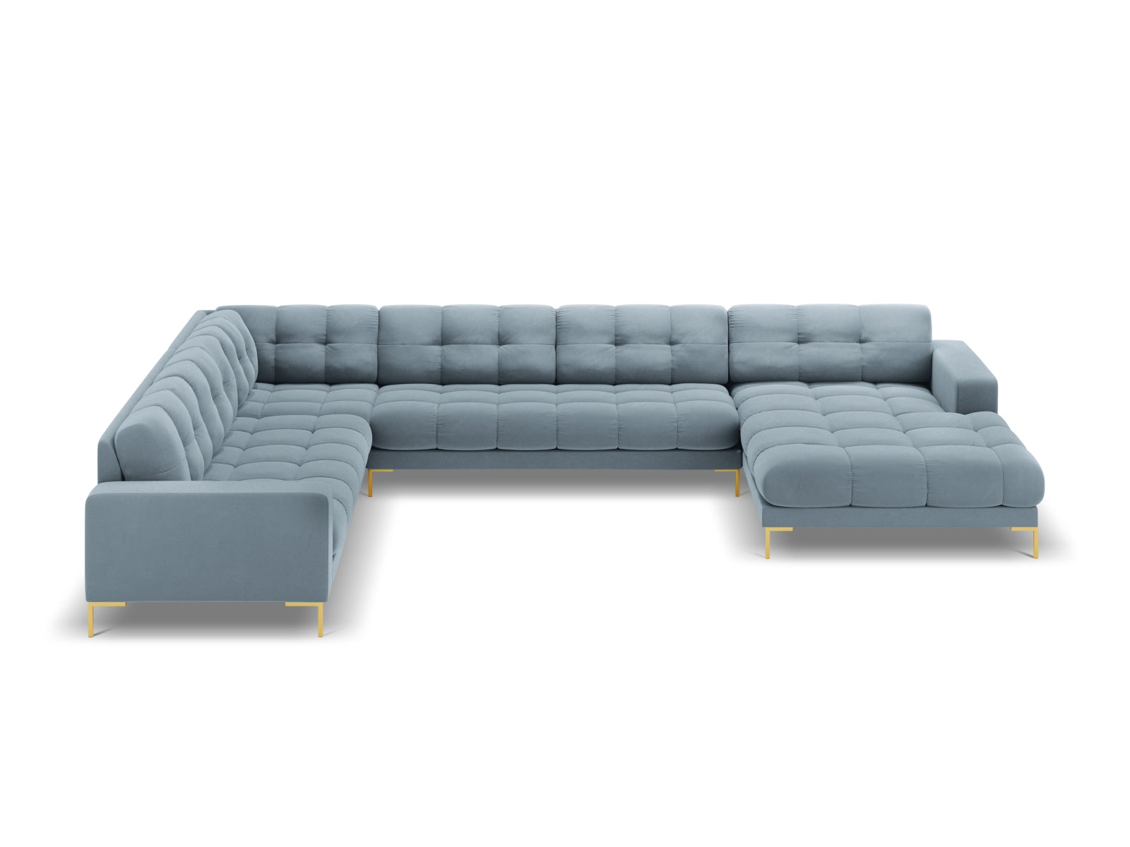 7-Sitzer Panoramic Ecksofa links Bali in Light Blue-Bluvel präsentiert im Onlineshop von KAQTU Design AG. Ecksofa links ist von Cosmopolitan Design