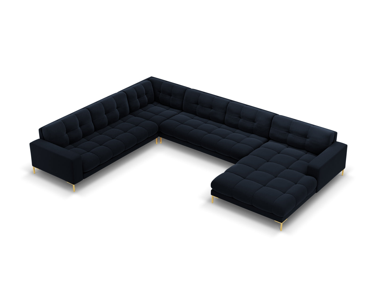7-Sitzer Panoramic Ecksofa links Bali in Dark Blue-Bluvel präsentiert im Onlineshop von KAQTU Design AG. Ecksofa links ist von Cosmopolitan Design