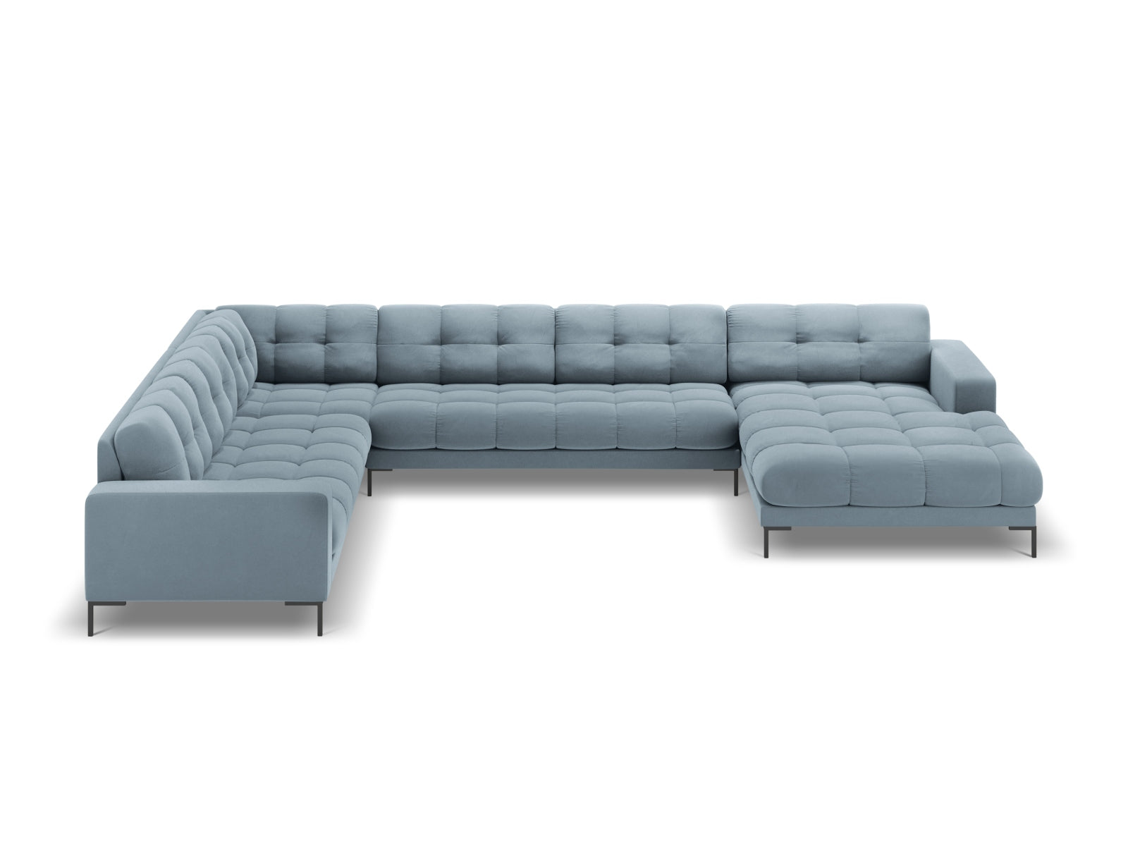 7-Sitzer Panoramic Ecksofa links Bali in Light Blue-Bluvel präsentiert im Onlineshop von KAQTU Design AG. Ecksofa links ist von Cosmopolitan Design