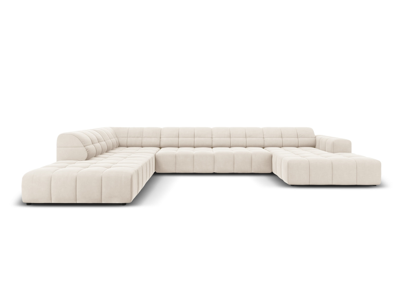 Chicago Velour Panoramic Ecksofa links 7 Sitzer 262cm in Light Beige-Bluvel präsentiert im Onlineshop von KAQTU Design AG. Ecksofa links ist von Cosmopolitan Design