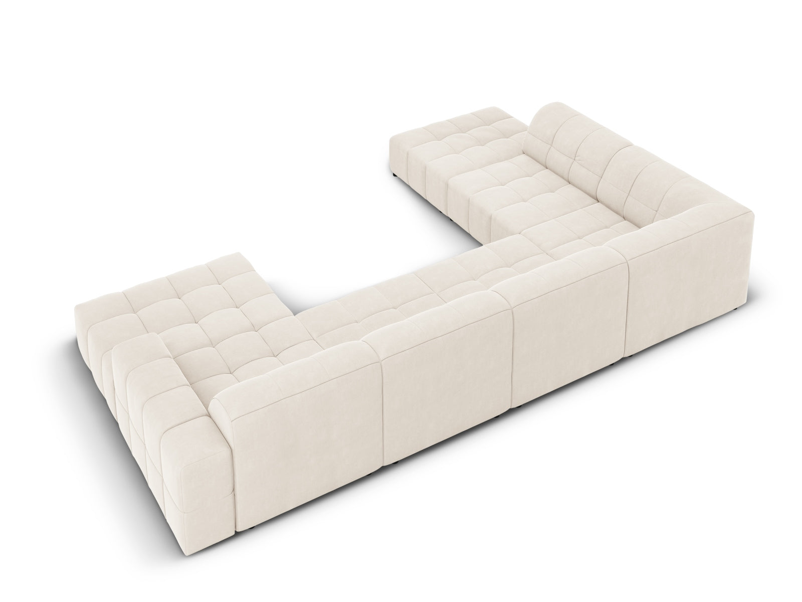 Modernes 7-Sitzer Ecksofa Chicago in Light Beige-Bluvel, 262 cm, mit luxuriösem Velourbezug, perfekt für gemütliche Wohnzimmer.