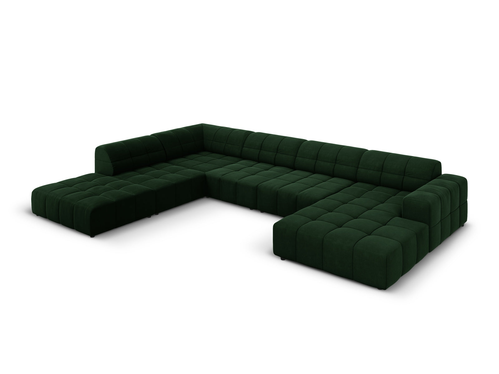 Elegantes Chicago Velour Panoramic Ecksofa links in Bottle Green-Bluvel, 7 Sitzer, 262cm, ideal für stilvolle Wohnräume.