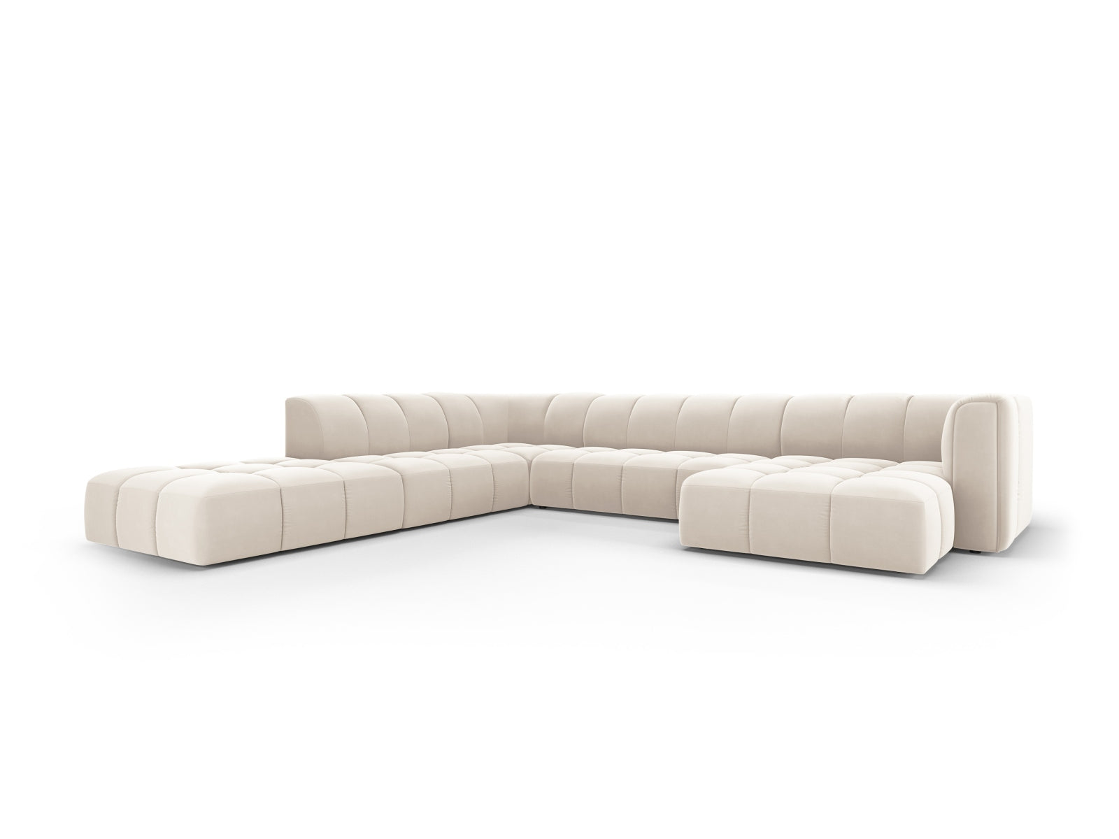 7-Sitzer Modular Ecksofa Panoramic links Moritz in Light Beige-Bluvel präsentiert im Onlineshop von KAQTU Design AG. Ecksofa links ist von Cosmopolitan Design