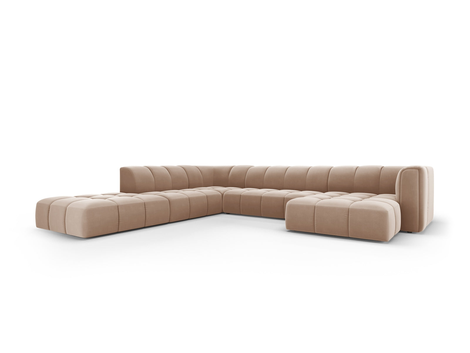 7-Sitzer Modular Ecksofa Panoramic links Moritz in Beige-Bluvel präsentiert im Onlineshop von KAQTU Design AG. Ecksofa links ist von Cosmopolitan Design