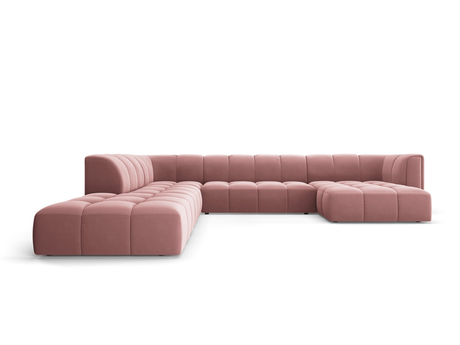 7-Sitzer Modular Ecksofa Panoramic links Moritz in Pink-Bluvel präsentiert im Onlineshop von KAQTU Design AG. Ecksofa links ist von Cosmopolitan Design